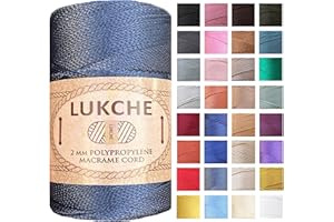 LUKCHE Polyester Macrame Cord 2mm x 251 Yards, 100% Polypropylene Premium Rope, Colorful Yarn Crochet Bag Craft for Wall Hangers, Bags, Bottom Plates, Carpets (Denim, 1 Skein)