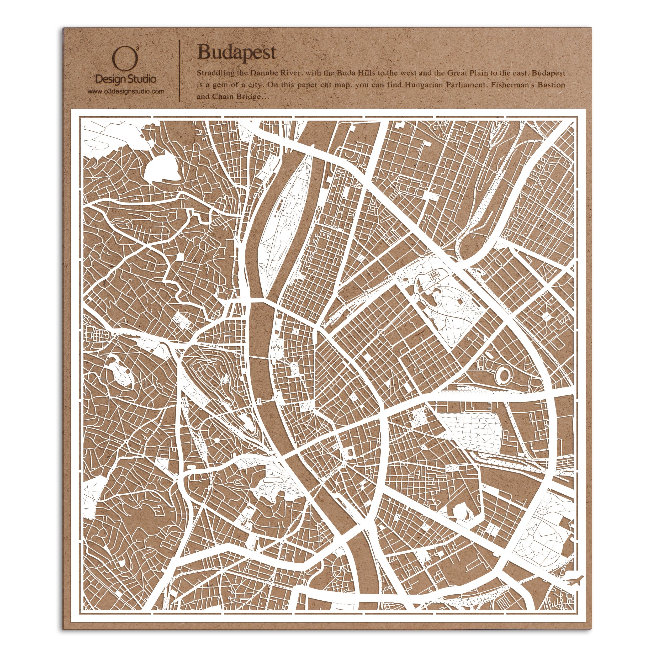 Budapest Paper Cut Map White 12×12 inches Paper Art