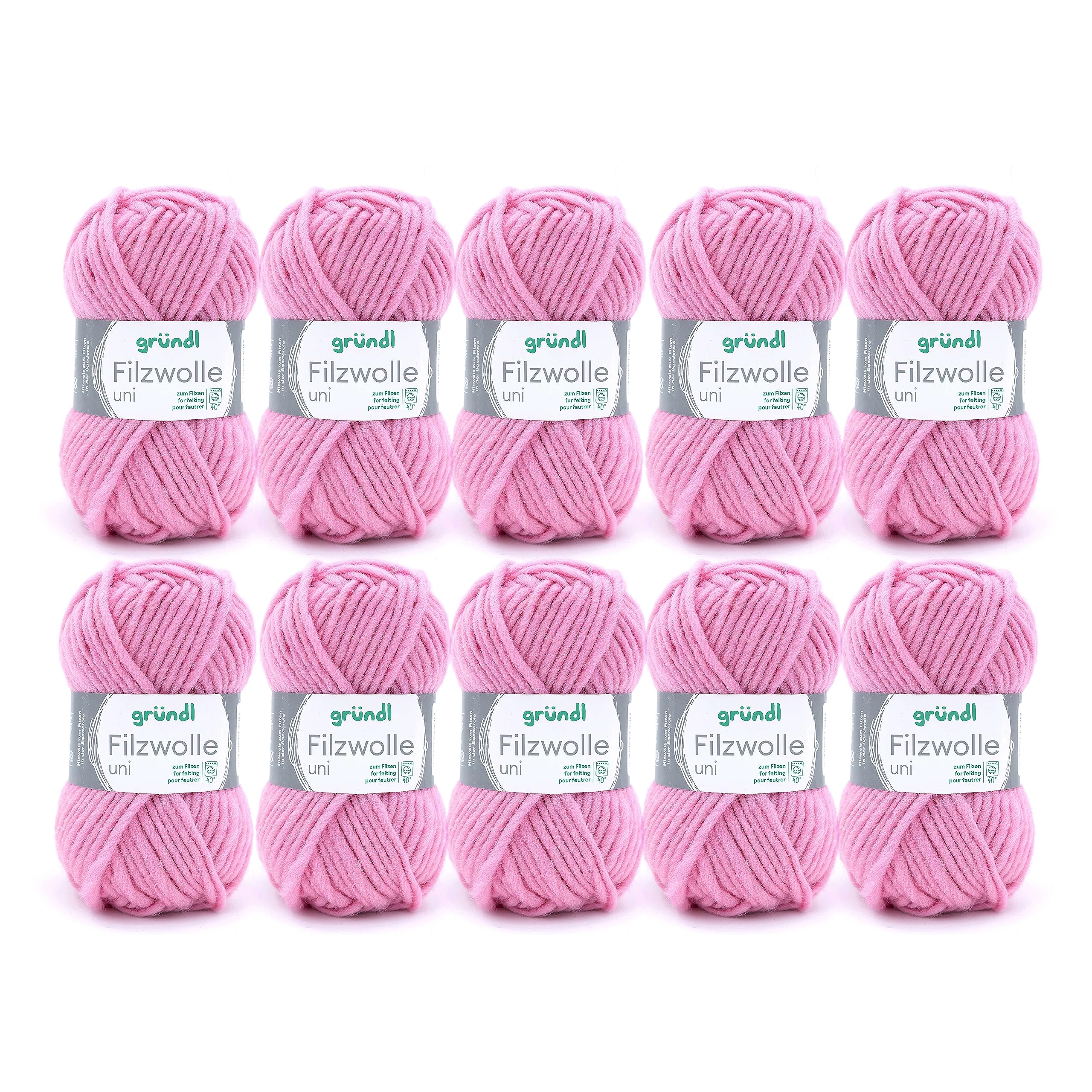 Gründl Wool Uni, package: 10 balls à 50 g, wool, pink, 31 x 32 x 7.5 cm