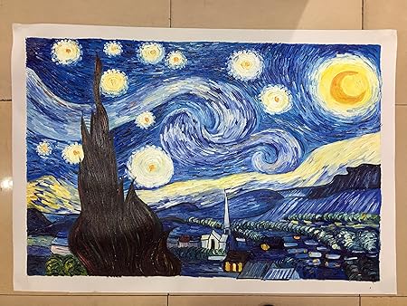 Amazon Com Pure Hand Painted Imitation Paintings Art Van Gogh Oil Painting On Canvas Famous Starry Sky Oil Painting For Living Room Decor Art Paintings