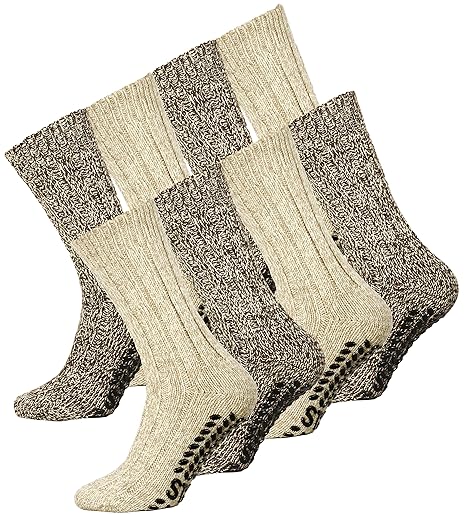 VCA 2 oder 4 Paar Norweger Strick-Socken mit Antirutsch Sohle, Woll Socken mit ABS Sohle. Hütten Socken