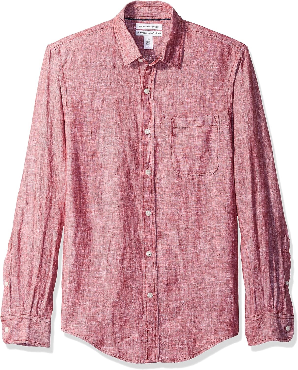  Essentials Men's Slim-Fit Long-Sleeve Linen Shirt: Clothing