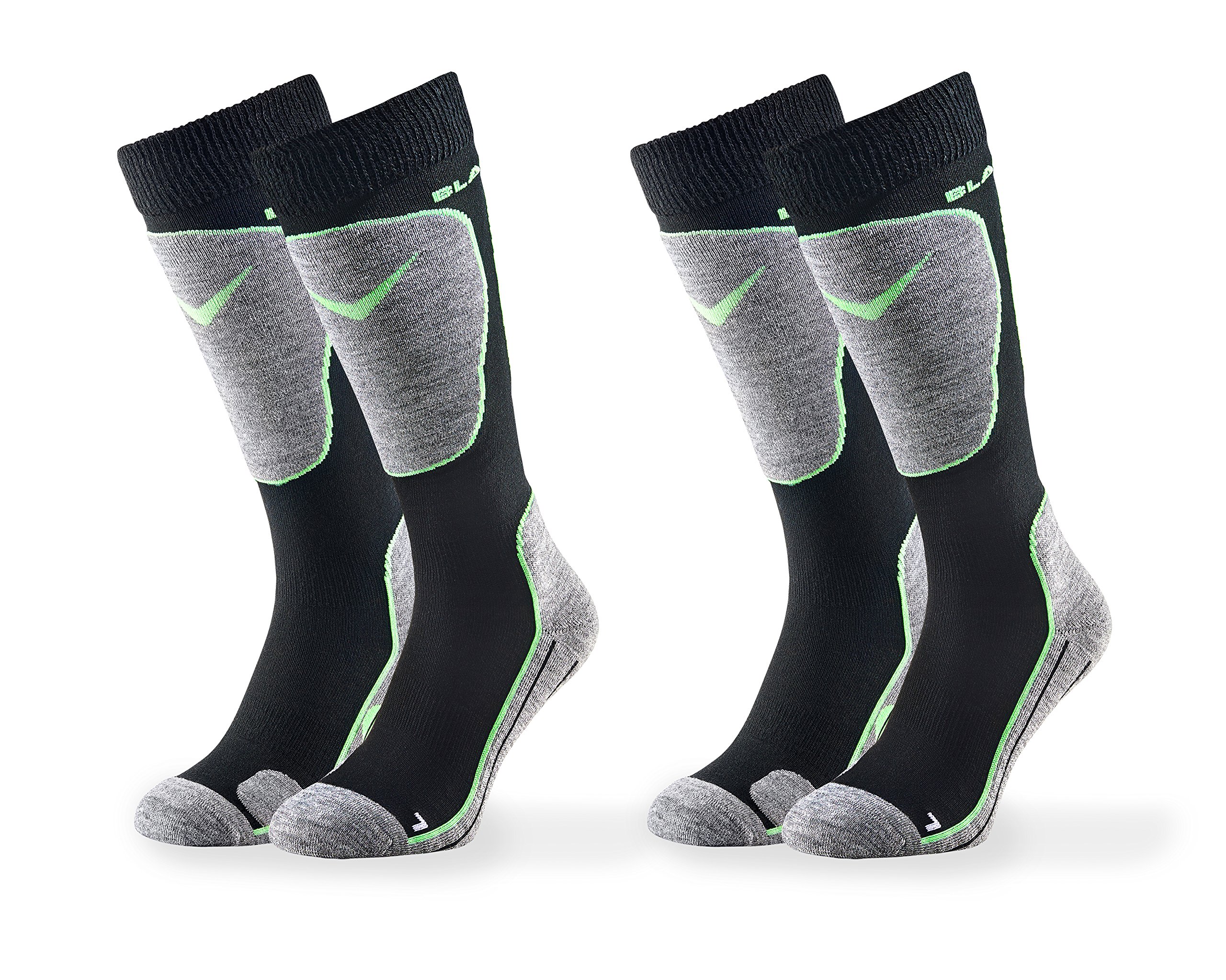 Black Crevice 2 Pairs Men's Ski Sock – Black/Green, 39 – 42