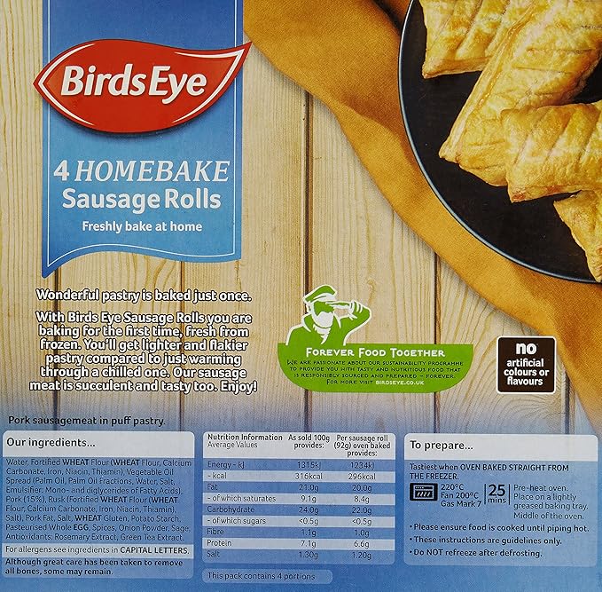 Birds Eye Homebake Sausage Roll Pack Of 4 Frozen Amazon Co Uk Grocery