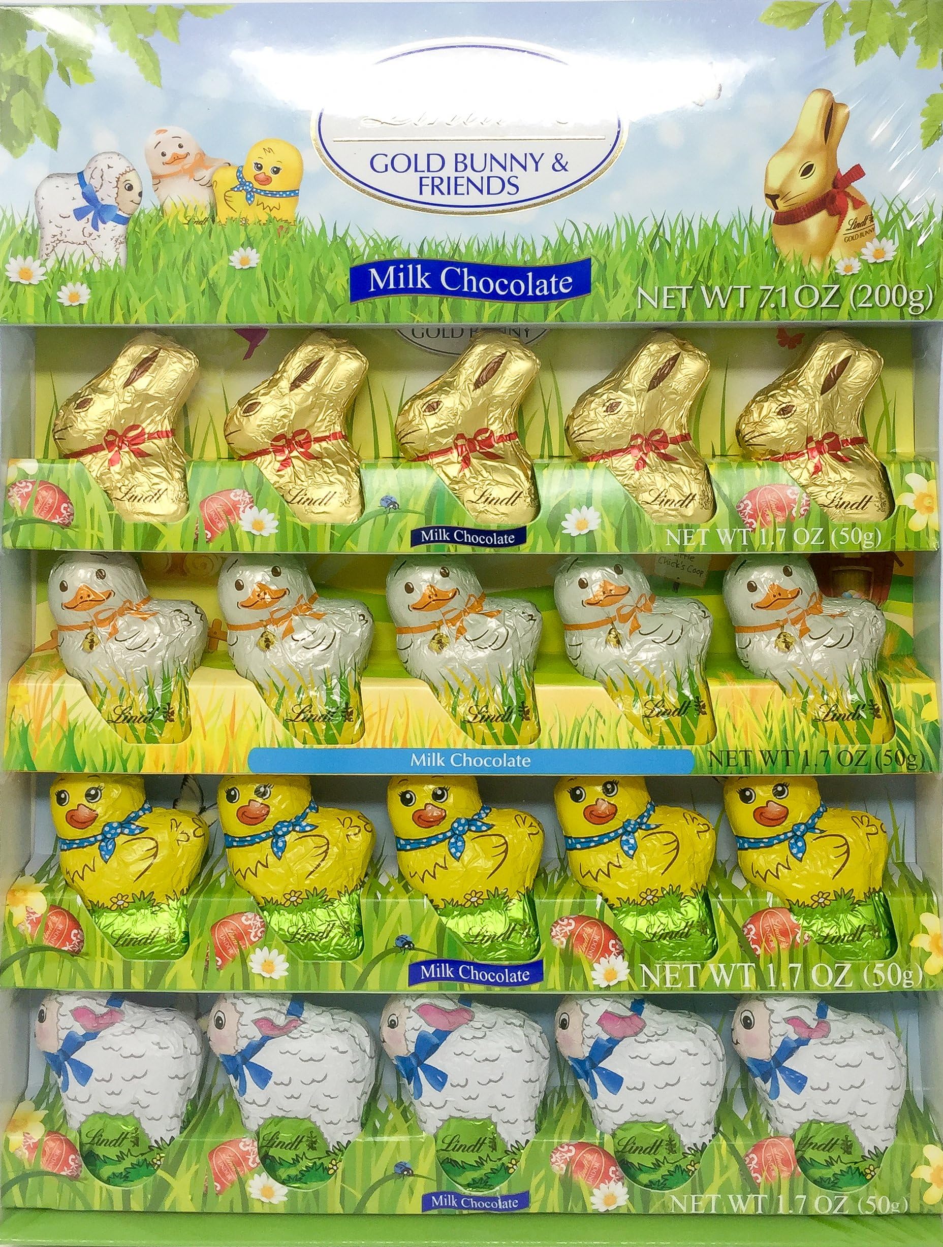 Lindt Lindor Gold Bunny & Friends Novelty | Easter Basket Stuffer or Tabletop Decoration | Foil Wrapped Figures Bunny Chicks & Sheep | Milk Chocolate 20 Pieces Gift Set (Easter)