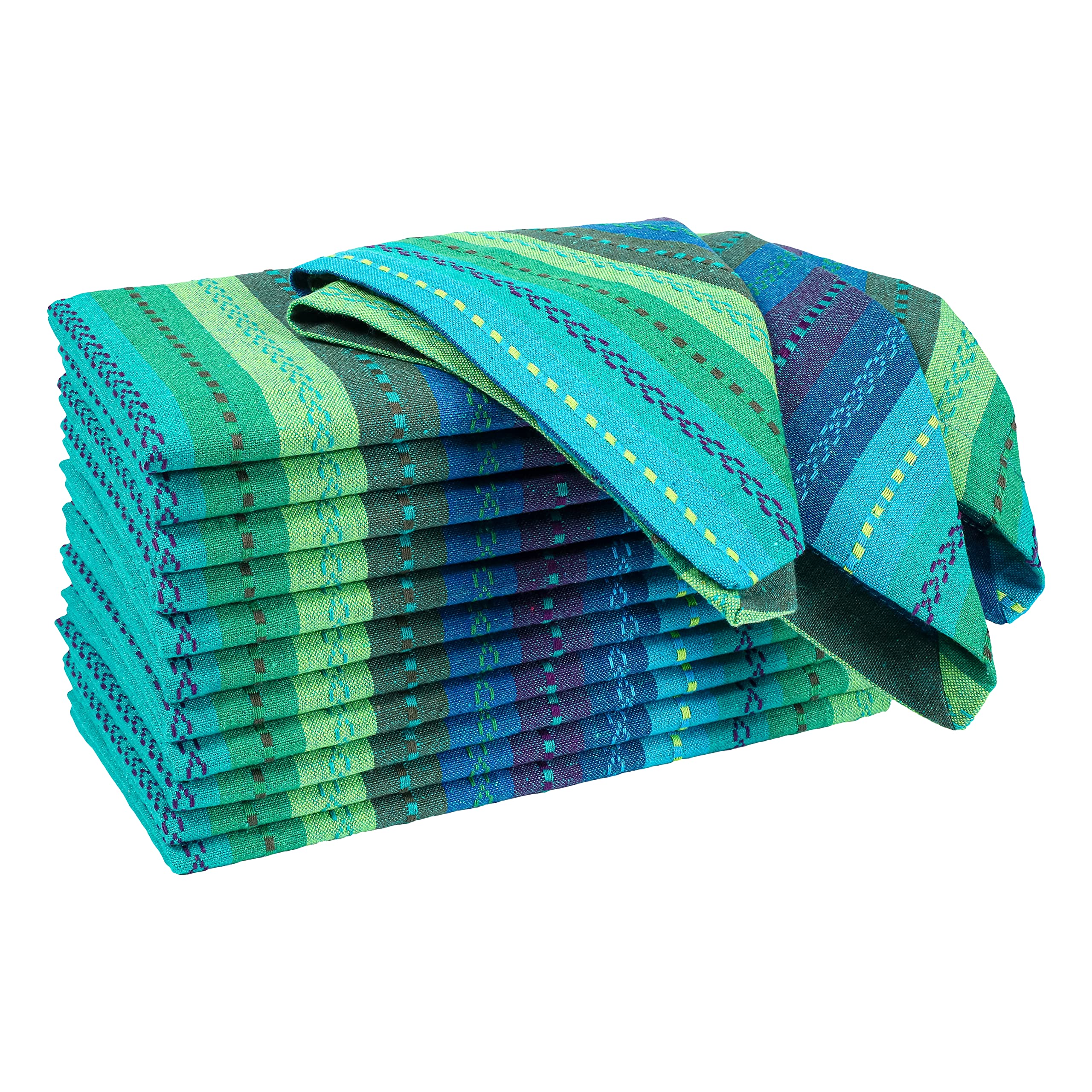 Ramanta Home Cotton Salsa Stripes Dinner Napkins Set of 12 (50x50 CM) Teal - Reusable Oversized Wedding Napkins - Ideal for Events and Everyday Use