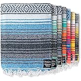 Benevolence LA Authentic Handwoven Mexican Blanket | Yoga Blankets, Outdoor, Picnic, Beach, Camping | Equestrian Saddle | Serape 50x70 inches - Sky Blue, Pack of 1