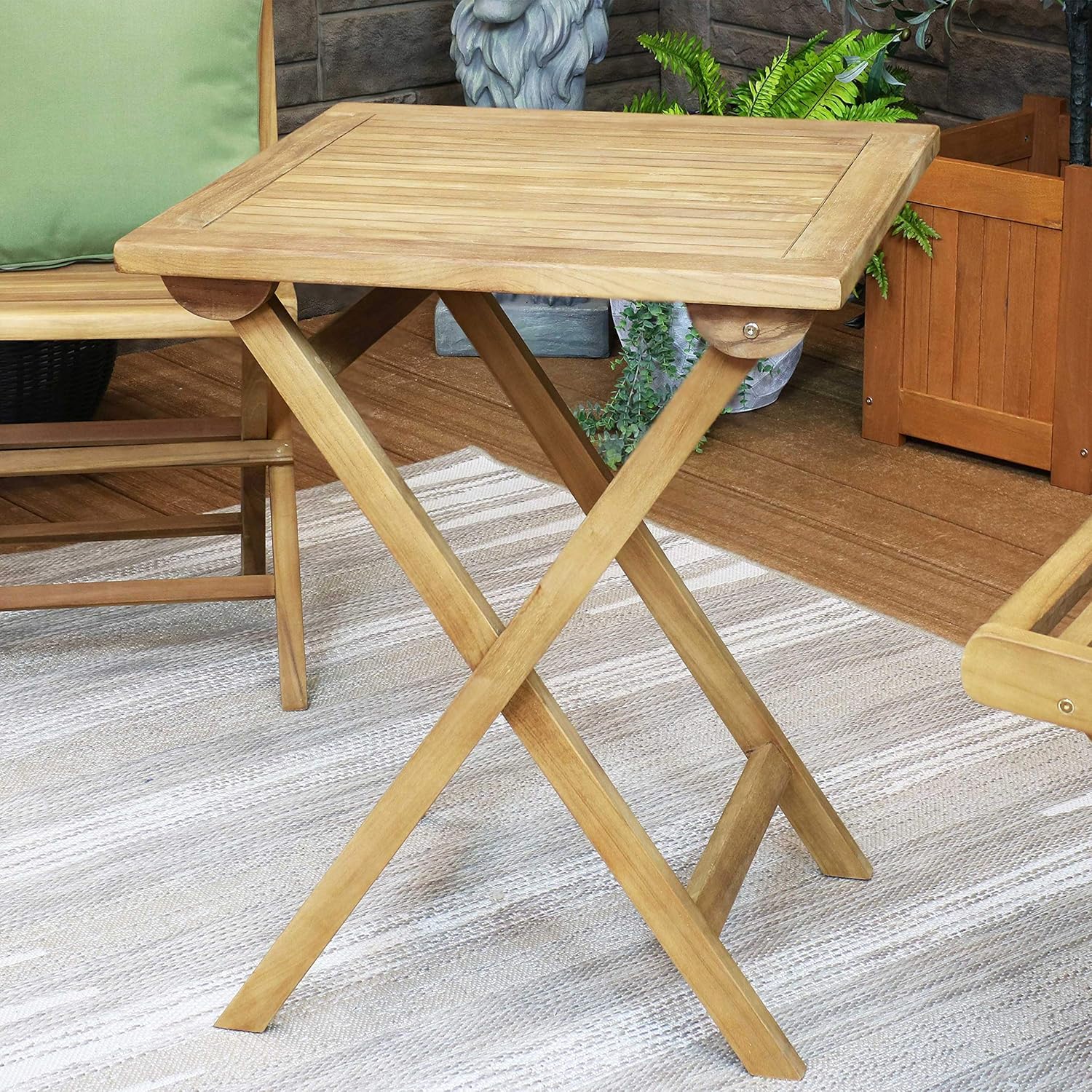 Sunnydaze Square Solid Teak Casual Outdoor Dining Table - 24-Inch - Light Wood Stain Finish - Patio, Deck, Lawn, Garden, Backyard or Terrace Wooden Table: Kitchen & Dining