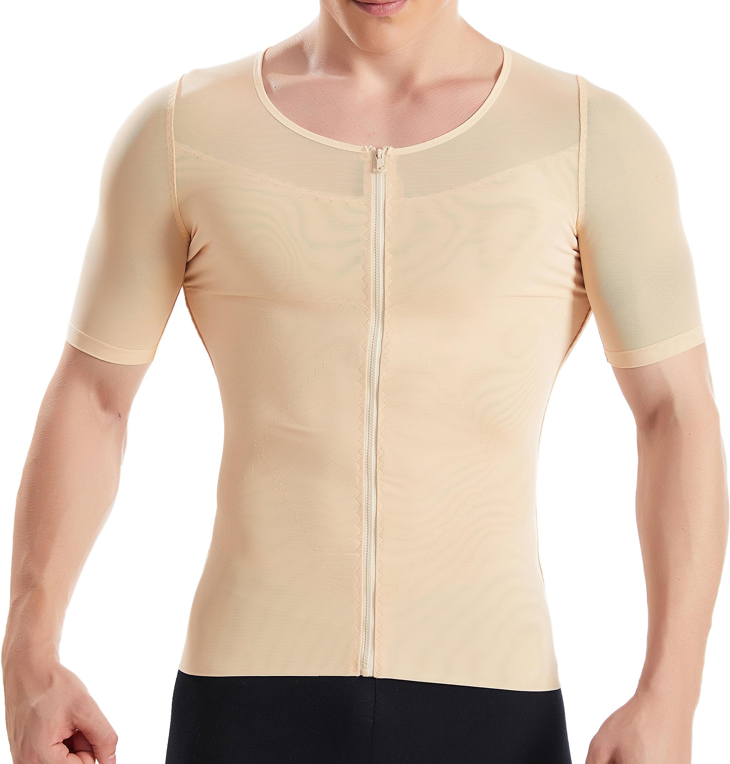 HANERDUN Mens Slimming Body Shaper with Zipper Compression Shirt Slim Shapewear