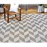 Nicole Miller New York Patio Country Calla Contemporary Herringbone Indoor/Outdoor Area Rug, Black/Grey, 5'2"x7'2"