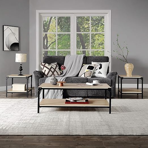 Amazon Com Merax Metal And Wood Coffee Table For Living Room Easy Assembly Farmhouse Center Table Industrial Style Kitchen Dining