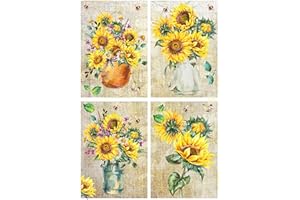 EUROPEAN EXCELLENCY Decoupage Rice Paper for Crafts I Size: A4 I Decoupage Supplies, Vintage Paper, Sunflower Scrapbook Paper, Sunflowers Bouquets – 2 Sheets