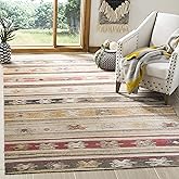 SAFAVIEH Washable Rug Outdoor Montage Collection - 4' x 6', Taupe & Multi, Non-Shedding & Easy to Clean, Ideal for Patio, Bac