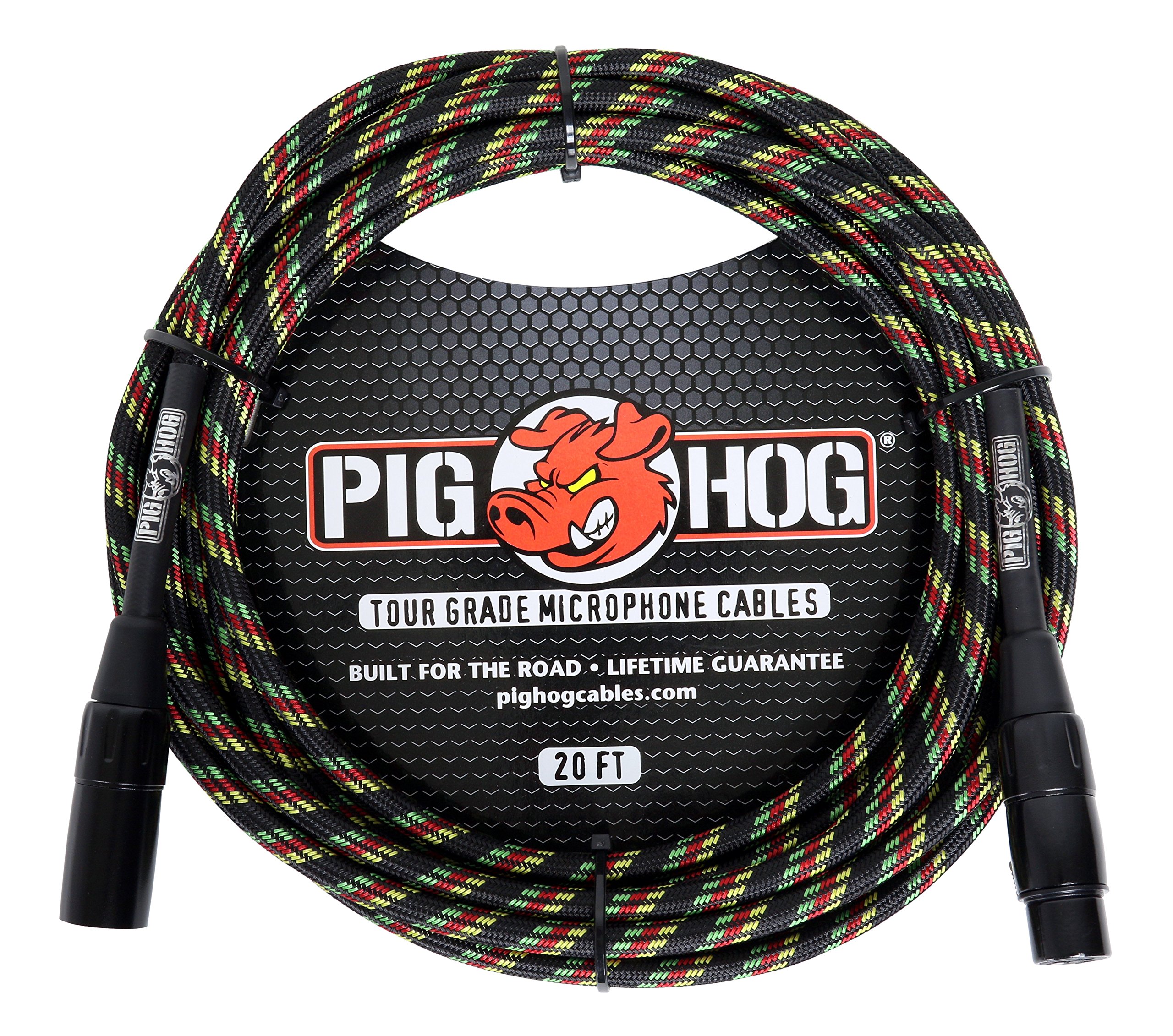 Pig Hog PHM20RAS Rasta Stripe Woven High Performance XLR Microphone Cable, 20 Feet