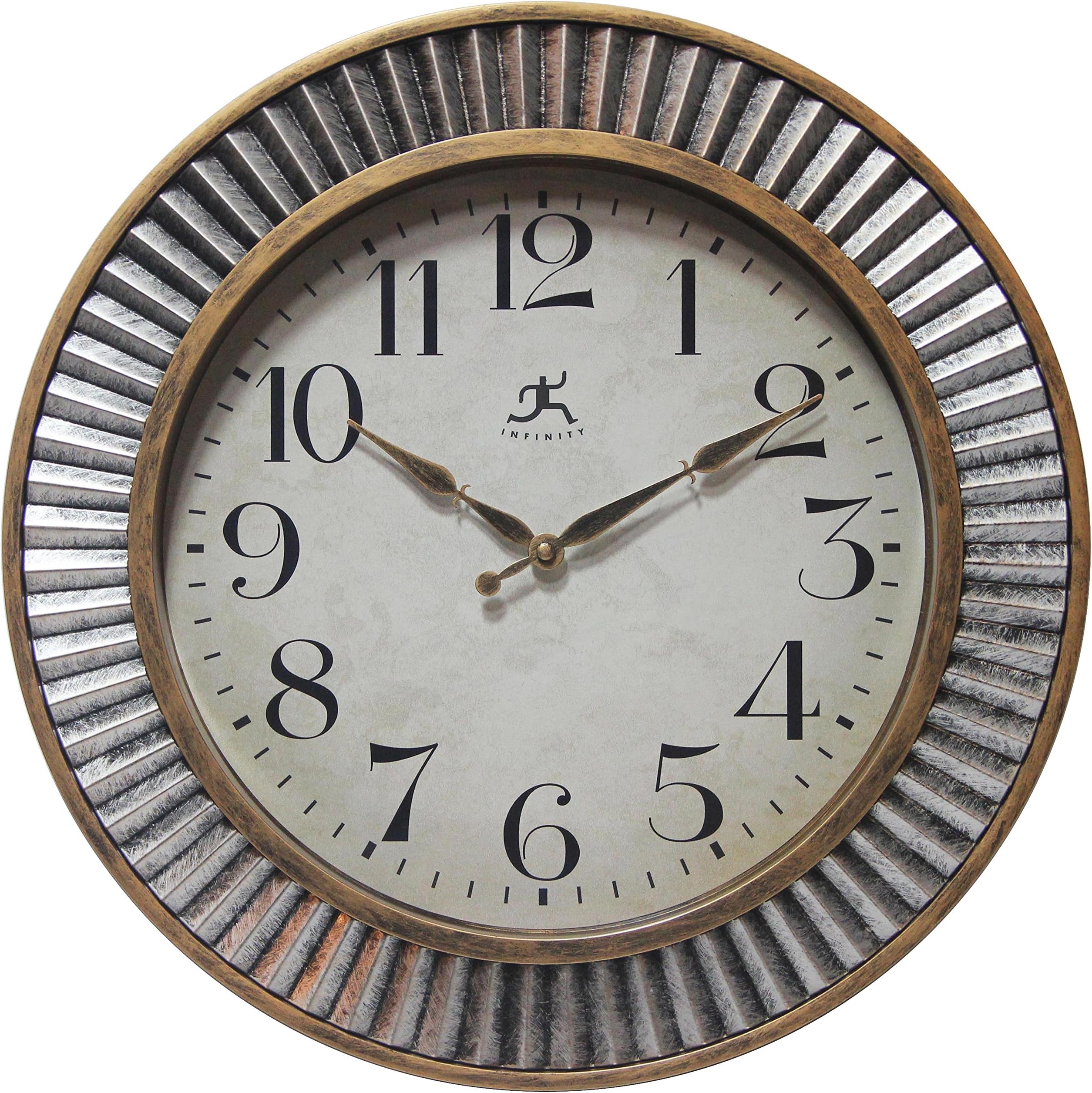 Infinity Instruments Brushed Industrial Wall Clock, Medium, Metallic