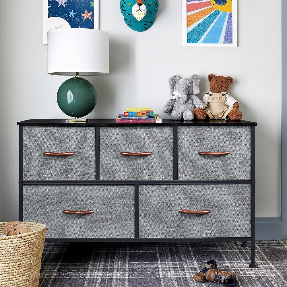 Yaheetech Vertical Chest of Drawers 4-Drawer Fabric Organizer Dark Grey