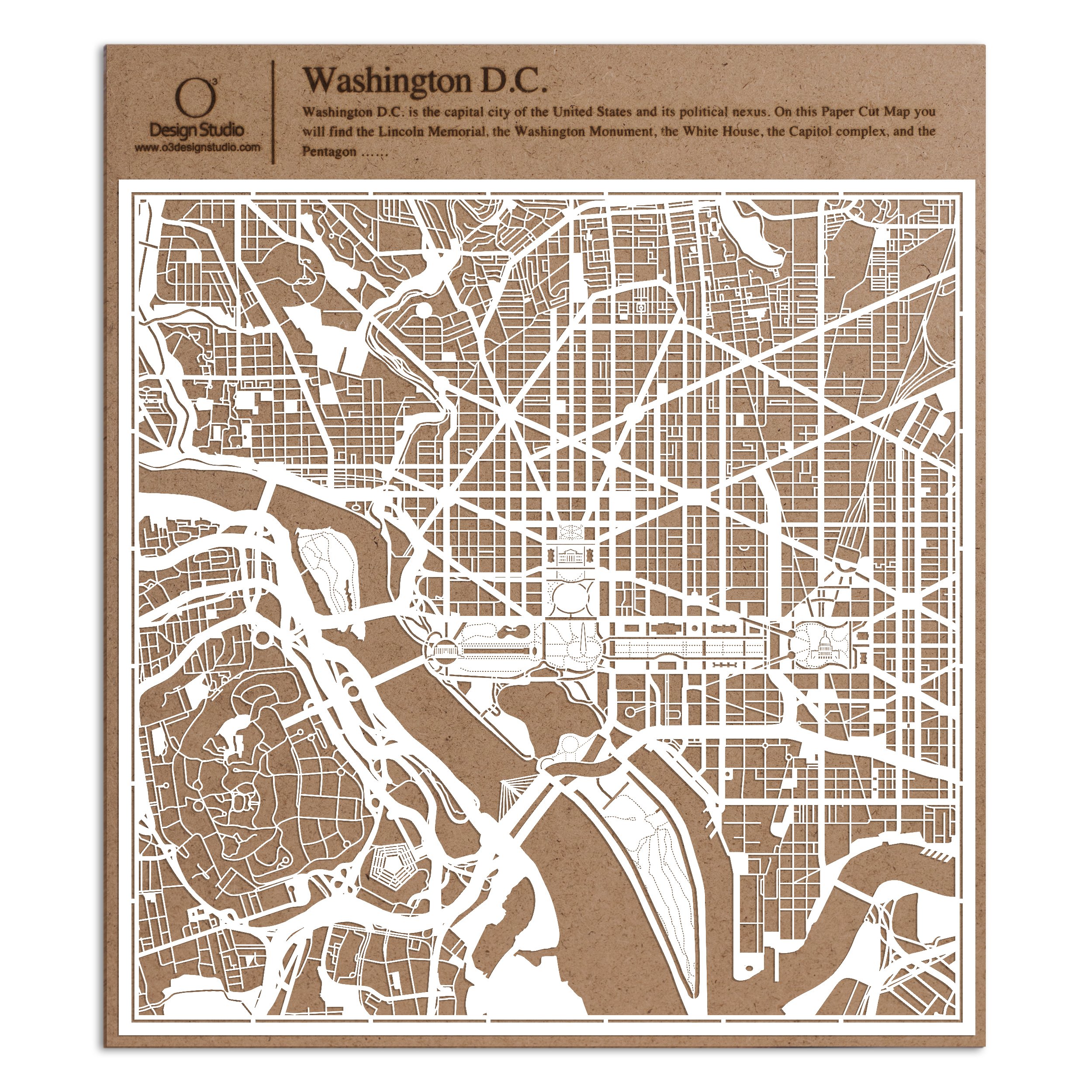 Washington D.C. Paper Cut Map White 30x30 cm Paper Art