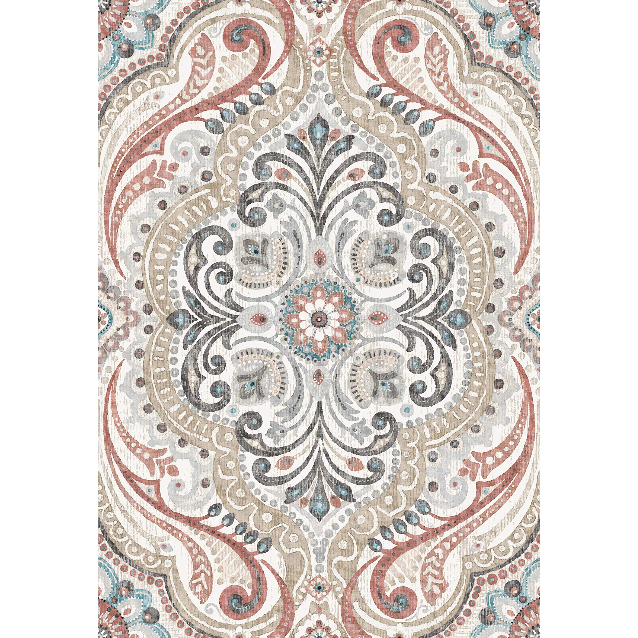 RoomMates RMK11830WP Beige and Red Boho Damask Peel and Stick Wallpaper