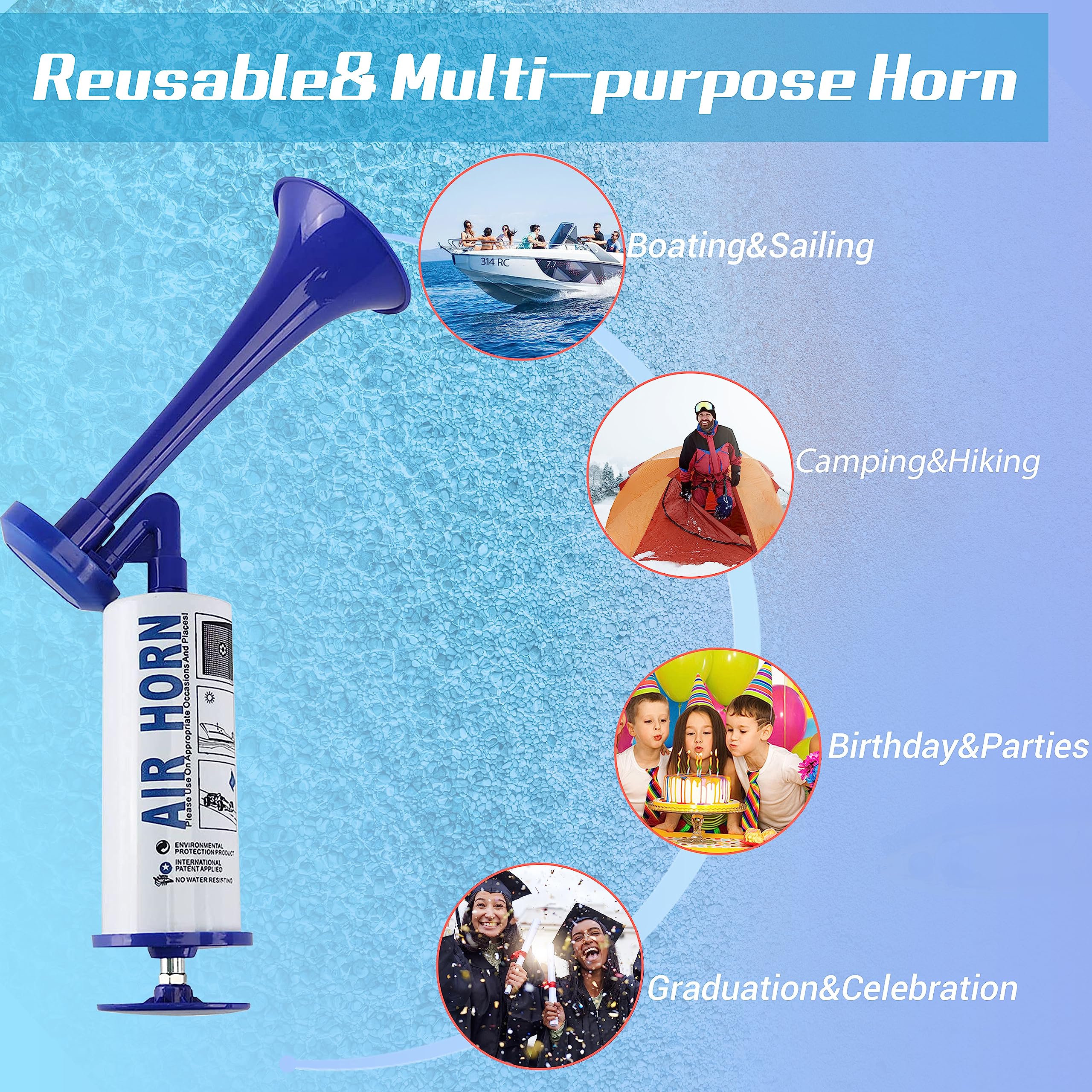 Handheld Air Horn, Noise Makers for Sporting Events, Aluminum Super Loud Football Noise Maker Air Pump Sports And Marine Signal Safety Alarm Horns for Boating, Hiking, Sports Events, Birthday Parties