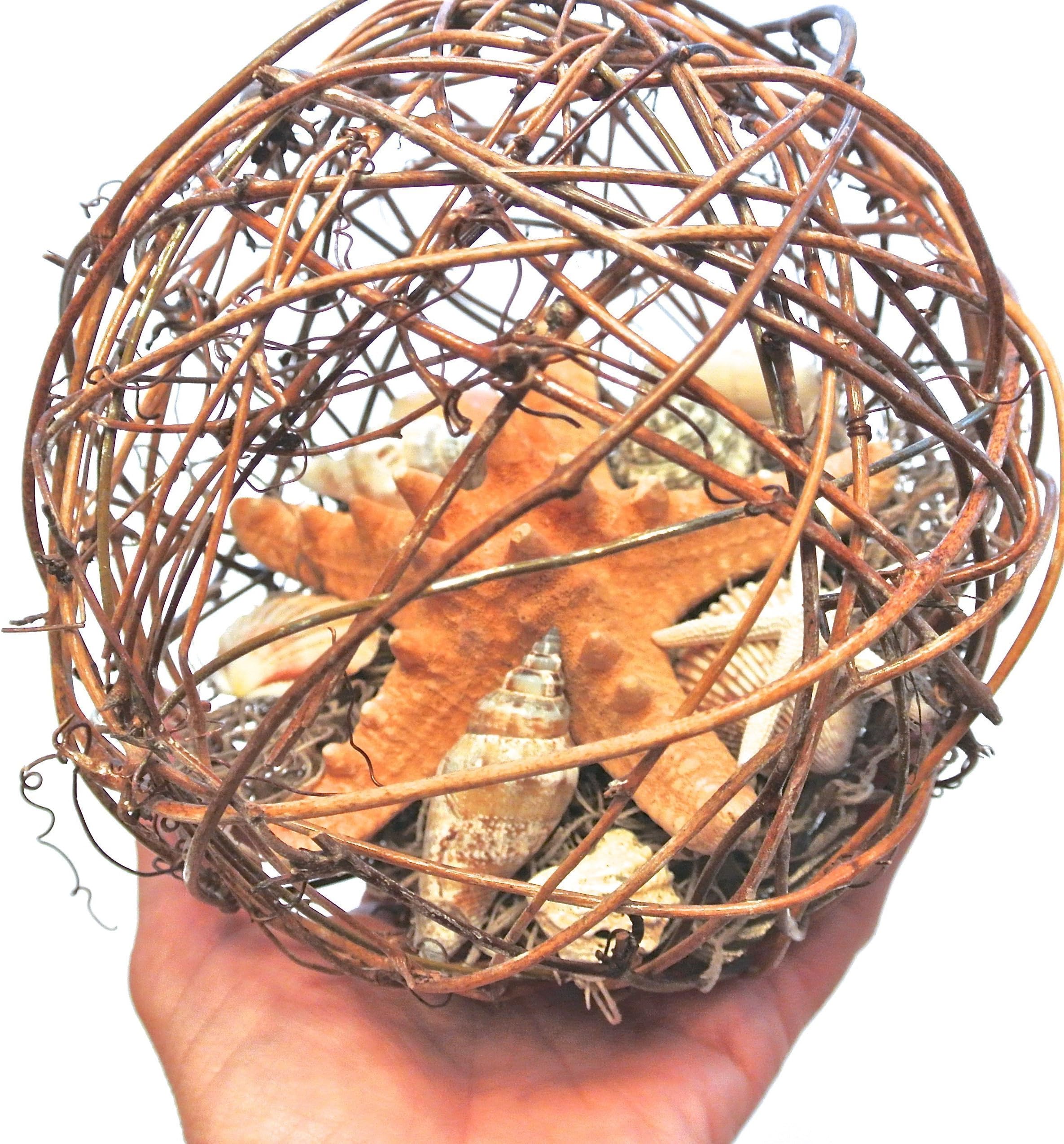 Orange Knobby Starfish Ball- Wedding Pomander, Kissing Ball with Sea Shells