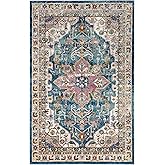 SAFAVIEH Aria Collection Accent Rug - 4' x 6', Blue & Creme, Oriental Medallion Distressed Design, Non-Shedding & Easy Care, 