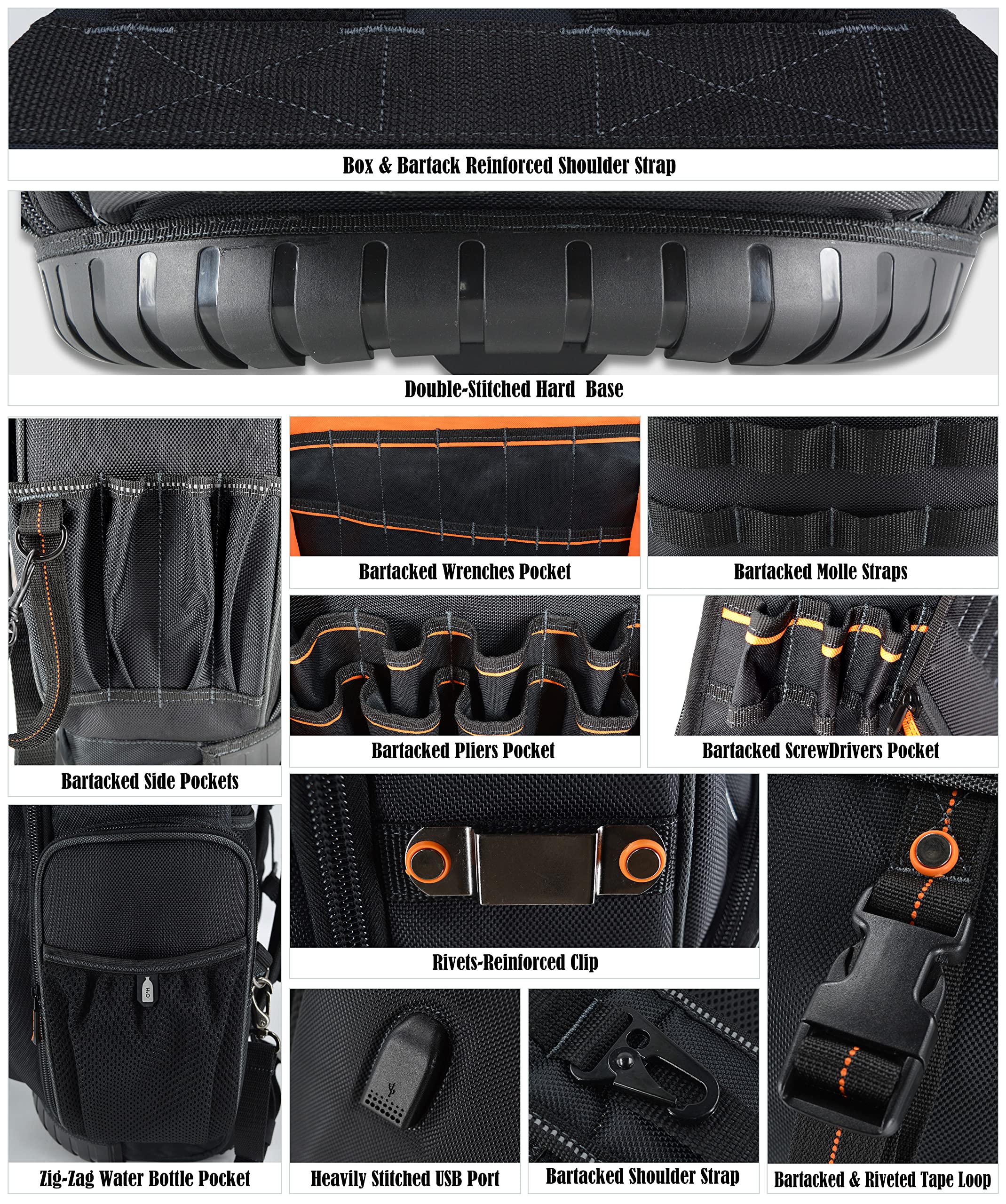 WELKINLAND 72Pockets Rolling Tool backpack, Large tool bag with wheels, Rolling Electrician bag with wheels for men
