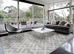 Homegnome Indoor Outdoor Grey Area Rug (8'x10', Geometric Grey)