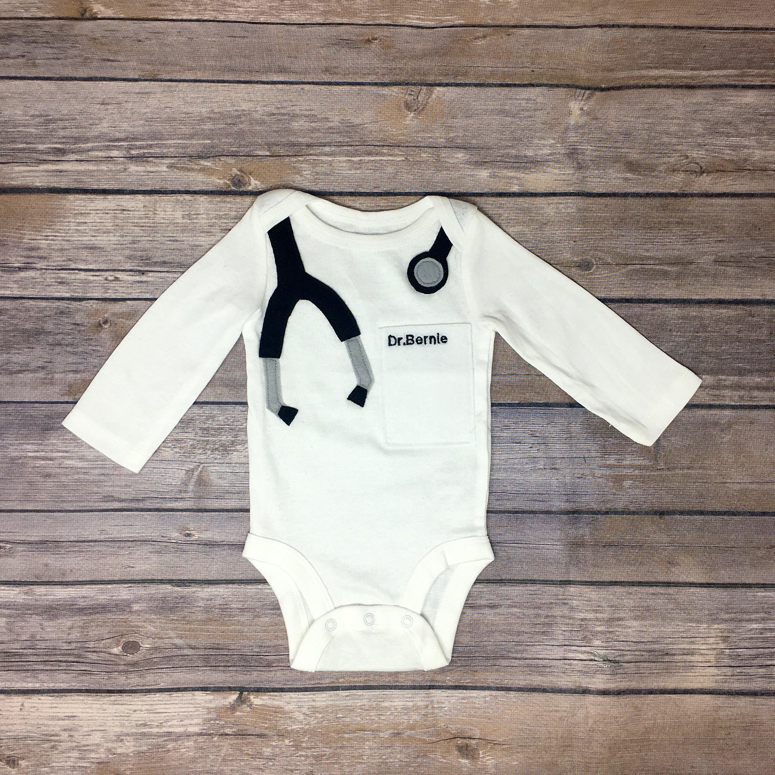 Handmade Baby Doctor Nurse Onesie Bodysuit Stethoscope - Custom Embroidered name