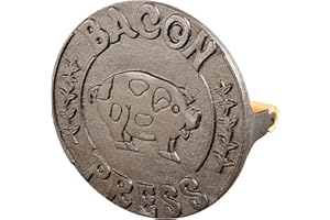 HIC Bacon Press and Steak Weight, Heavyweight Cast Iron with Wooden Handle, for Grill Panini Burgers Bacon and Sausage