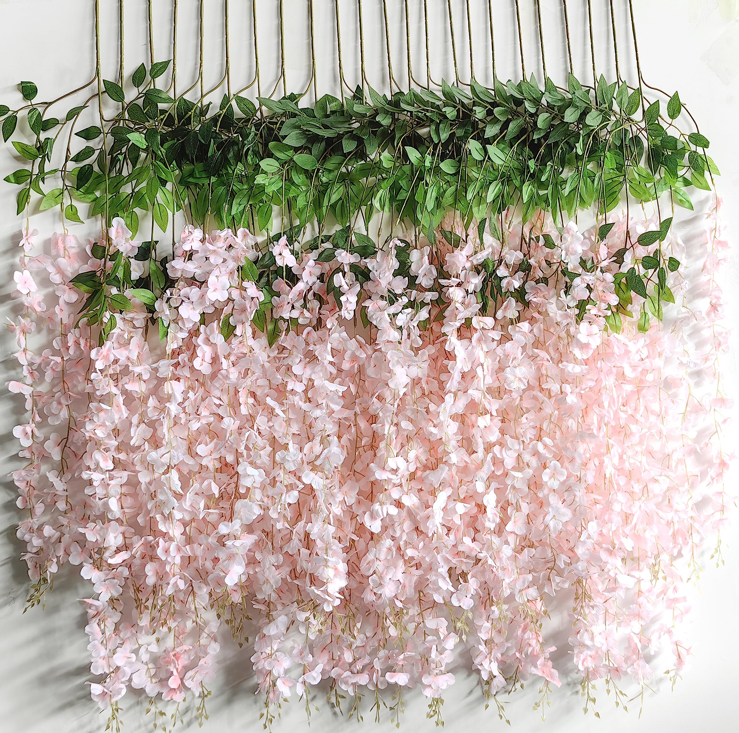12 Packs Artificial Wisteria Flowers Vine Fake Wisteria Garland Flower Garlands Artificial Hanging Flowers for Decoration Garden Party Outdoor Wedding Decoration (Pink-Dense)