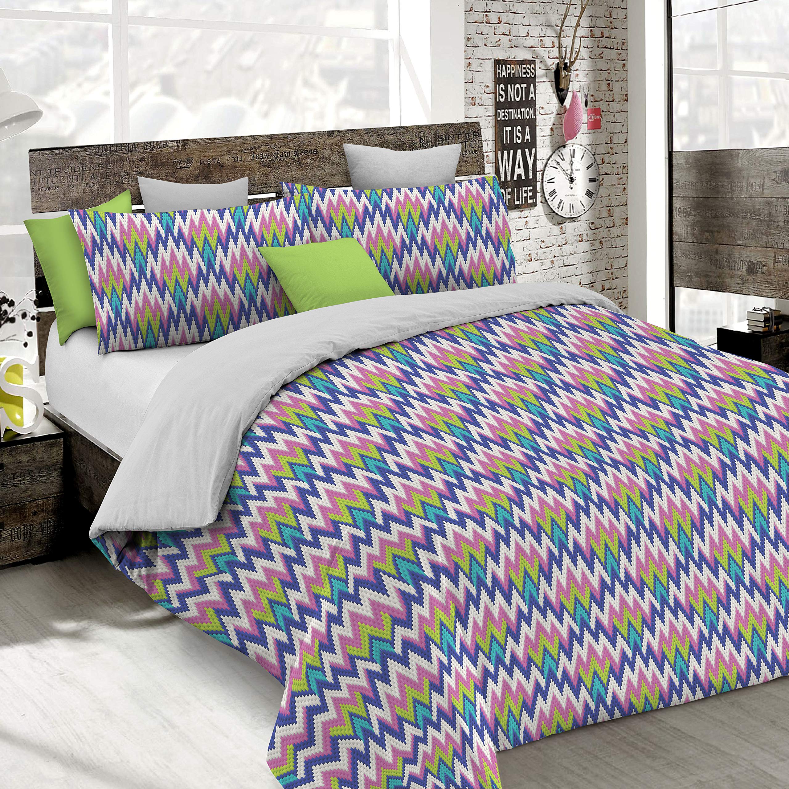 Italian Bed Linen Fantasy Duvet Cover (Made in Italy), Zigzag, Small Double