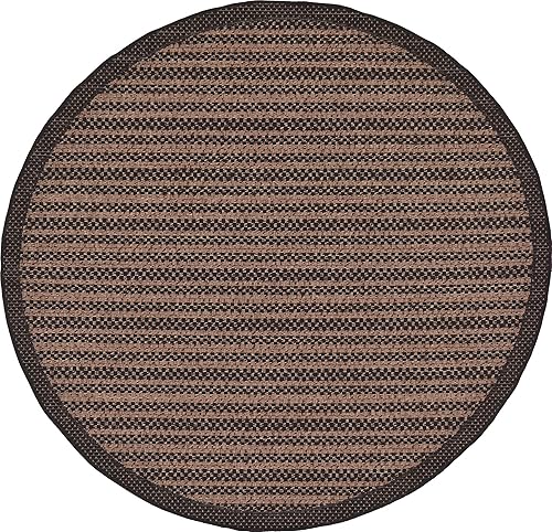 Unique Loom Outdoor Border Collection Area Rug - Checkered (6' Round, Brown/ Black) - Amazon deal for $88.21