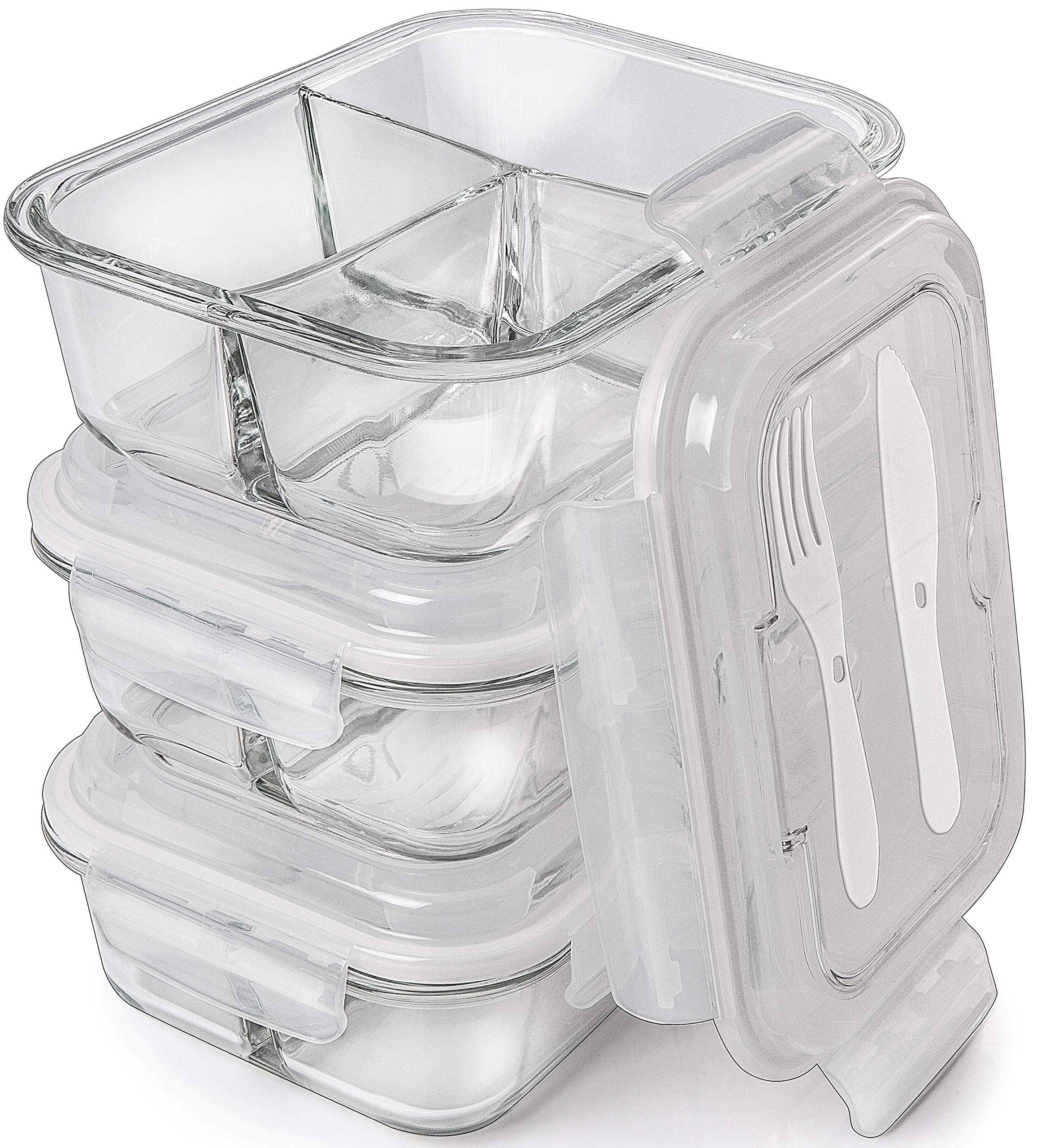 [3Pack] Glass Meal Prep Containers 3 Compartment Food Storage