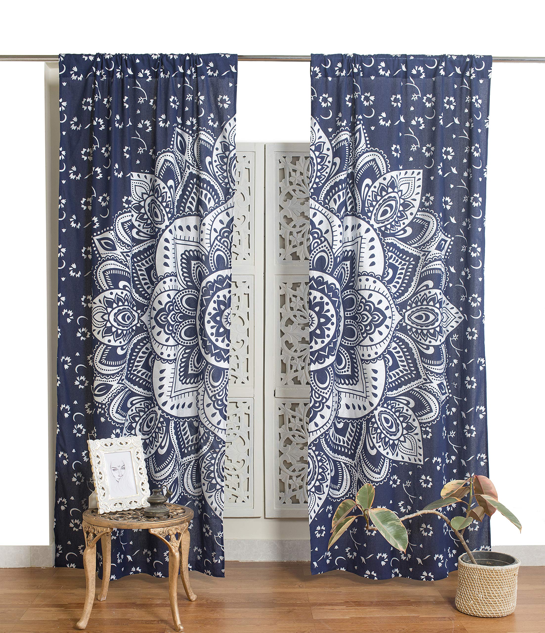 Popular Handicrafts Indian Hippie Bohemian Mandala Curtain Ombre Blue Silver — image 1