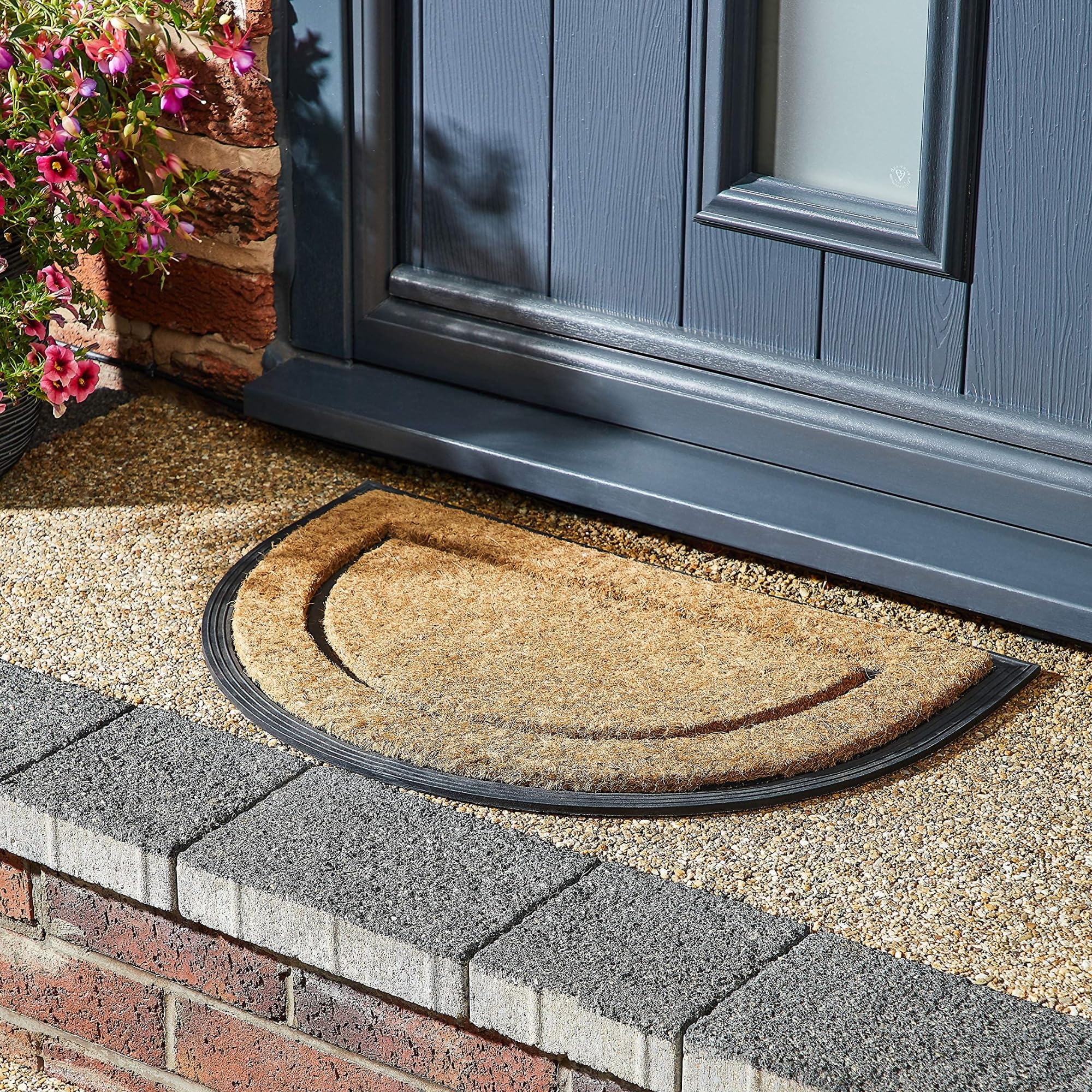 MUD STOPPER | 100% Natural Outdoor Door Mat | Large Durable Outdoor Entrance Mat | Heavy Duty Non-Slip Rubber Backing | Washable Coir Door Mat | 40 x 60cm Half-Moon