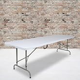 EMMA + OLIVER 8-Foot White Adjustable Bi-Fold Plastic Folding Table | Lightweight, Easy Storage, Event and Banquet Table