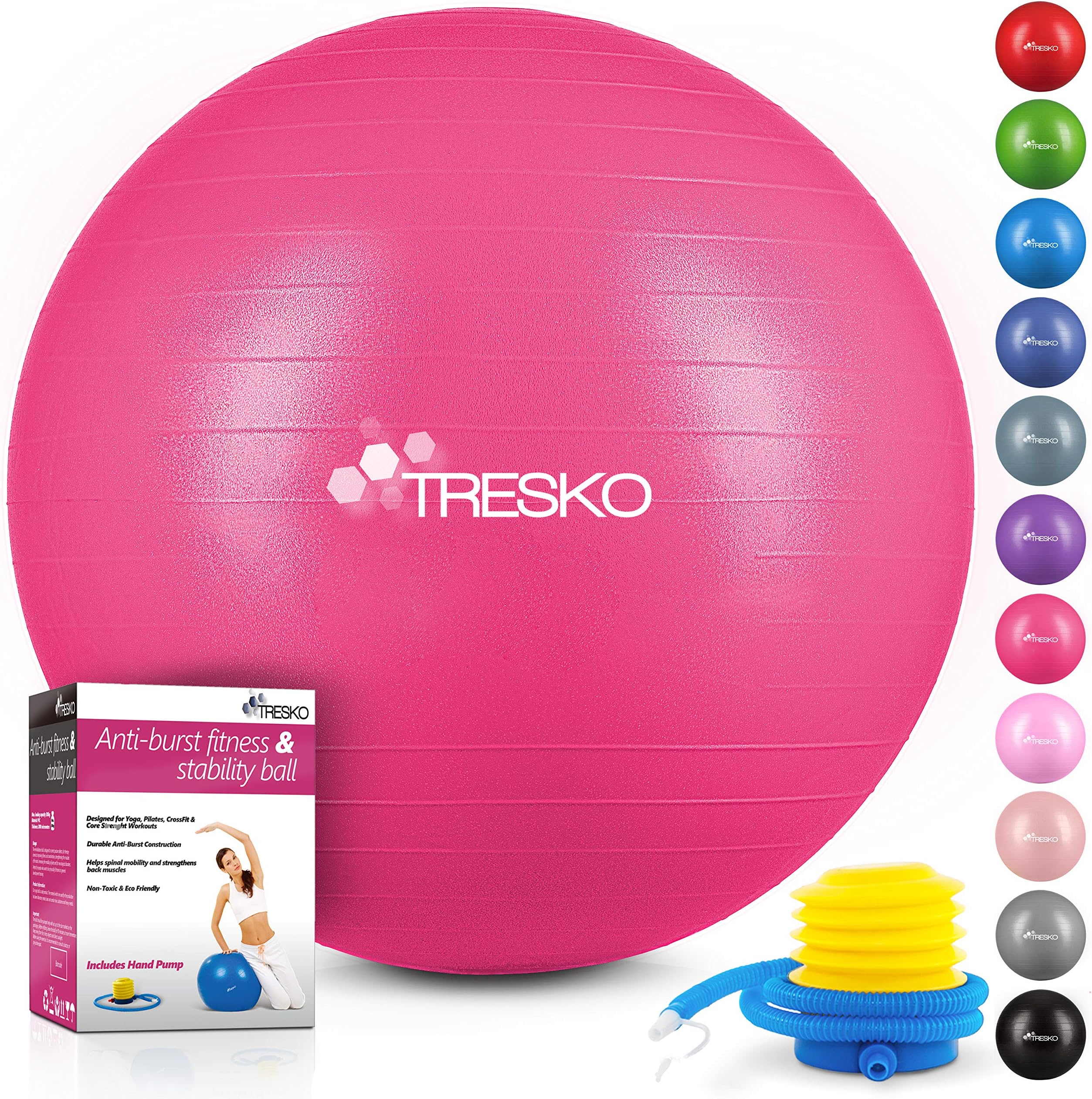 TRESKOExercise Ball | 55-85cm Gym Ball with Pump | Anti-Burst & Extra Thick Exercise Ball | Birthing Ball for Yoga, Pilates, Fitness