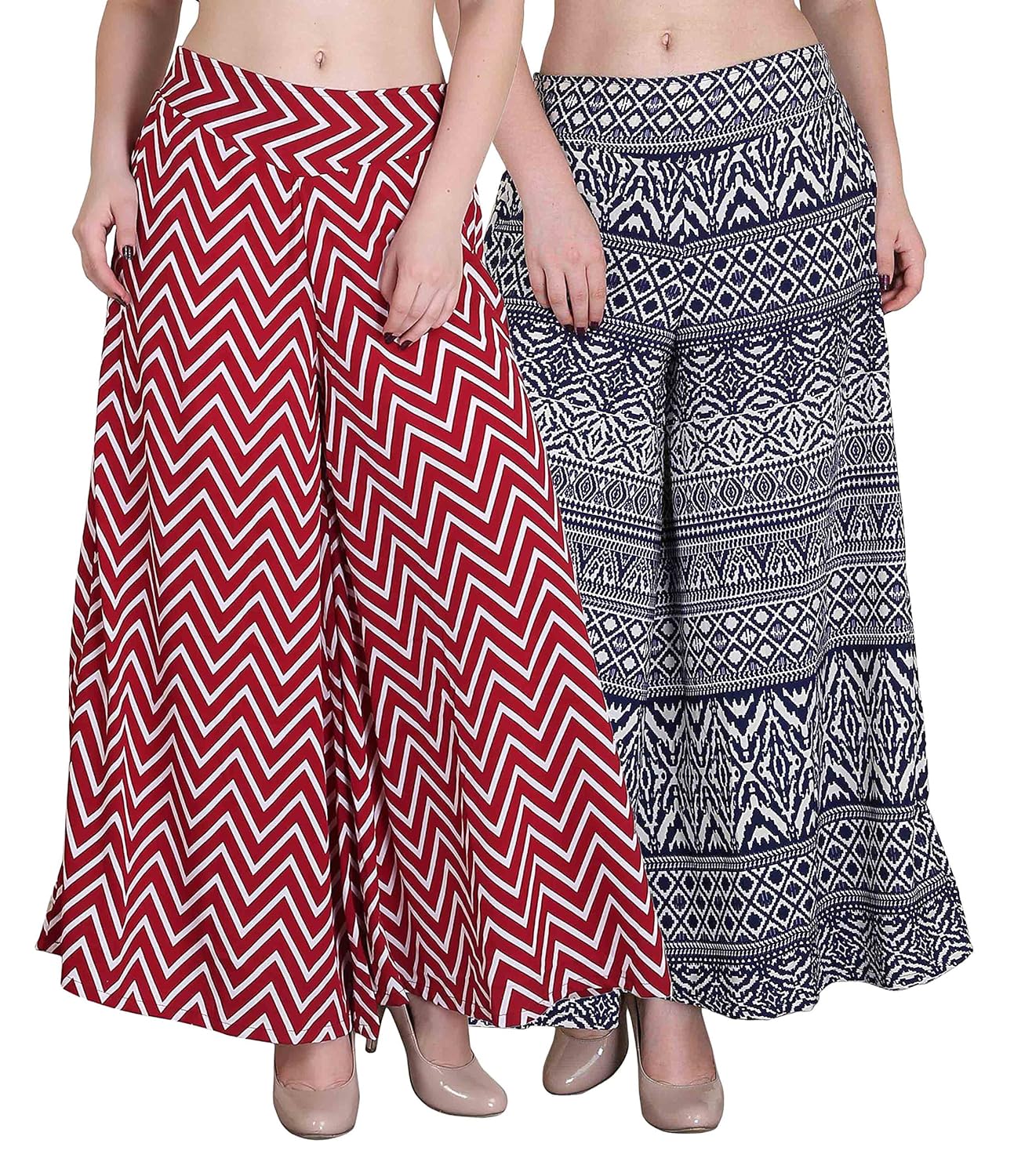 jolliy women's red & black crepe palazzo combo
