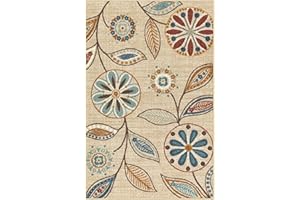 Maples Rugs Reggie Floral Kitchen Rugs Non Skid Accent Area Carpet [Made in USA], 2'6 x 3'10, Beige