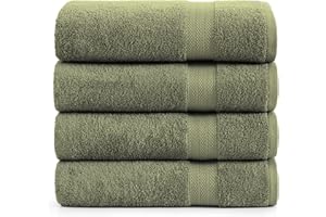 Lane Linen 100% Cotton 4 Pack Bath Towels (28"x54") - Ring Spun Mercerized Cotton Bathroom Towels Set - Quick Dry, Highly Soft & Absorbent Large Bath Towels - Tumble Dry Regains Fluffiness - Oil Green