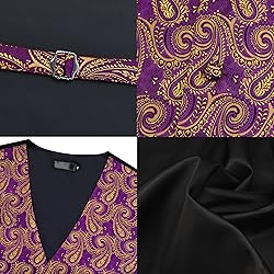 GUSLESON Gold Purple Vest Paisley Suit Vest Tie and