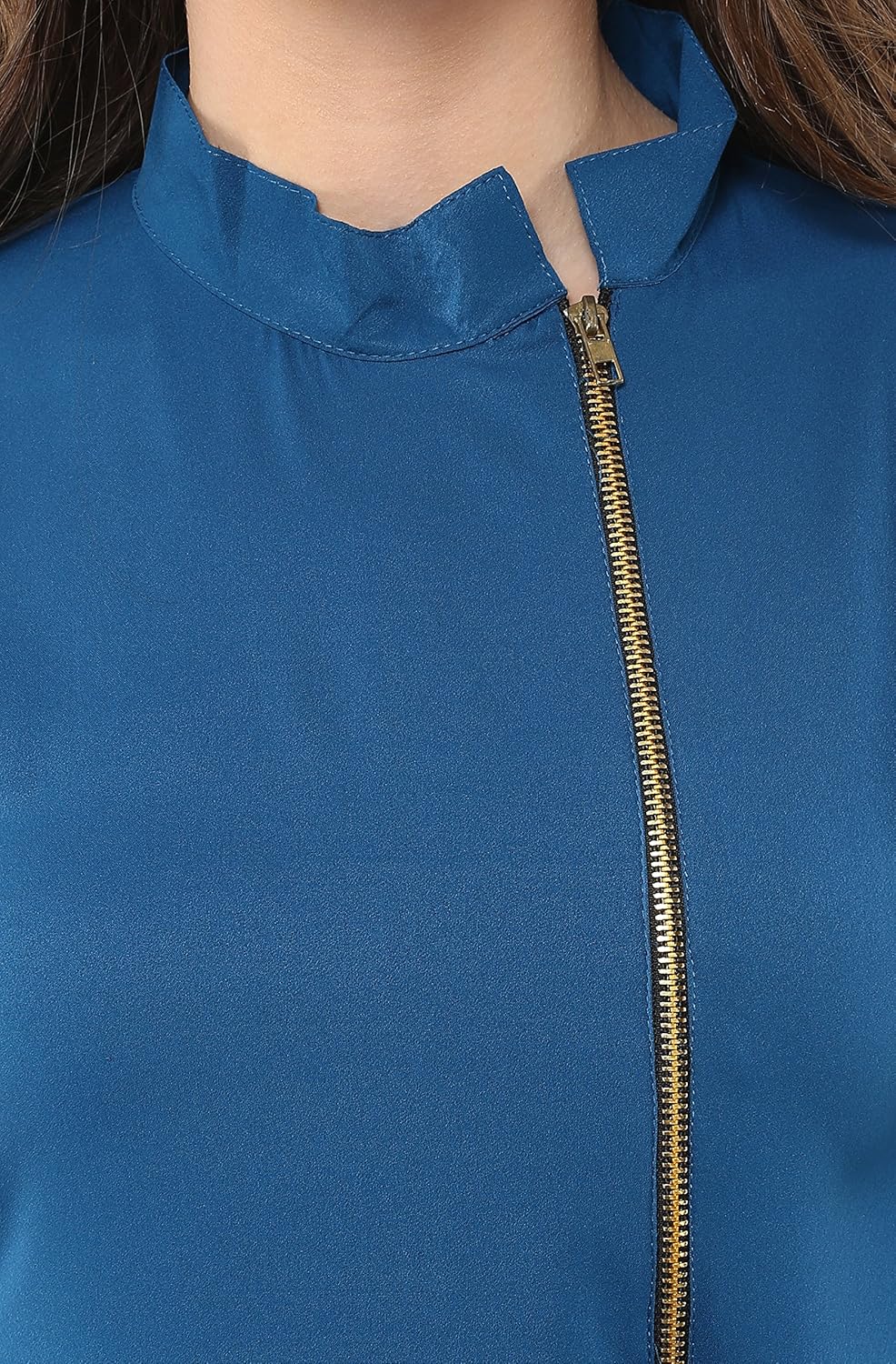 janasya women's blue indo western crepe kurti