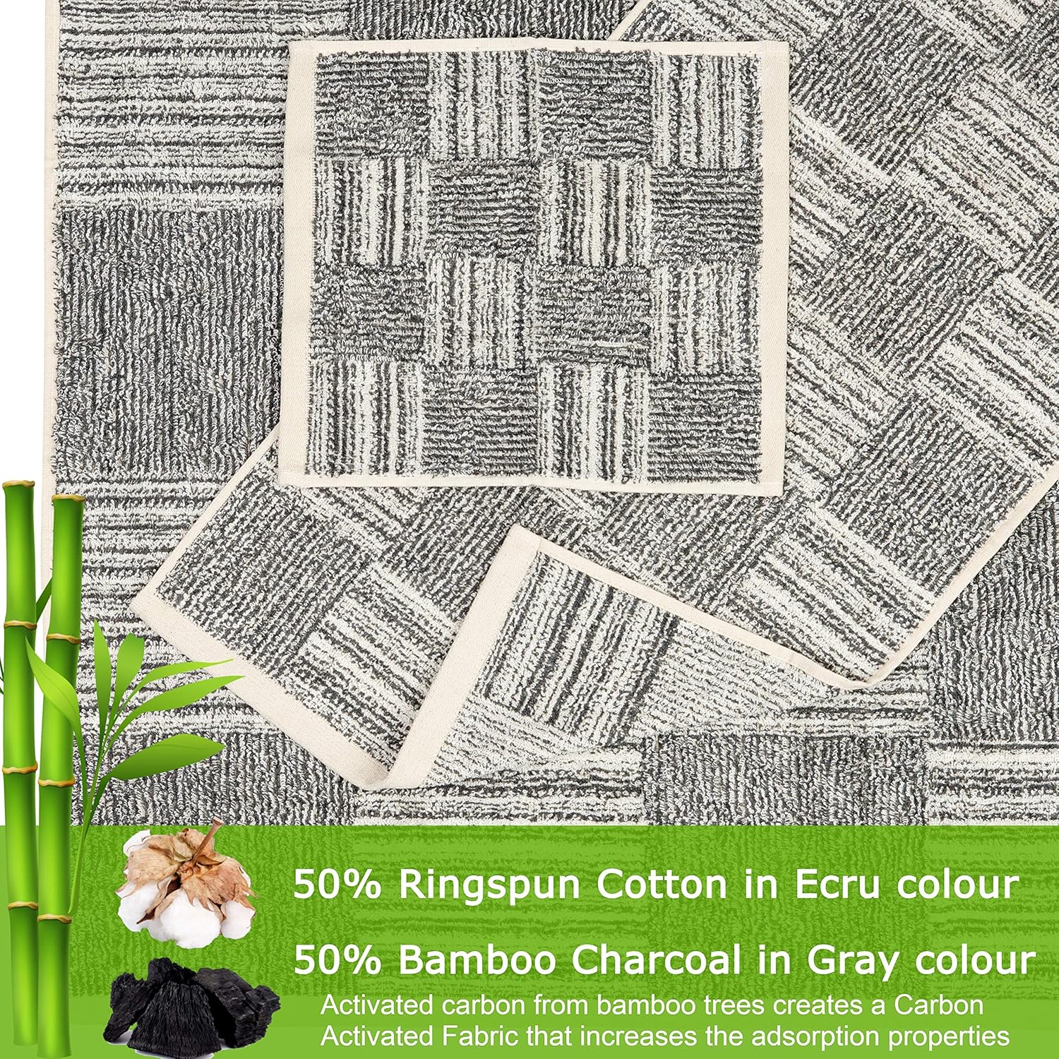 8-Pack Bamboo Bath Towels - 2 Bath Towels, 2 Hand Towels, and 4 Washcloths, Ultra Soft 500 GSM Bamboo Charcoal & Cotton Bathroom Towel Set, Absorbent & Soft Shower Towels, Easy Care Machine Wash Oeko: Home & Kitchen