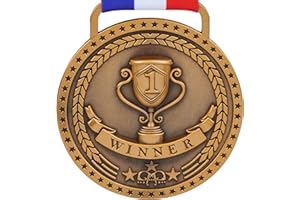 PRESTIGE PALACE AWARDS Gold Silver Bronze Medals for 1st 2nd 3rd Place Trophy Awards, Bright or Antique Finish with Attached Red White Blue Satin Ribbon - Sold Separately