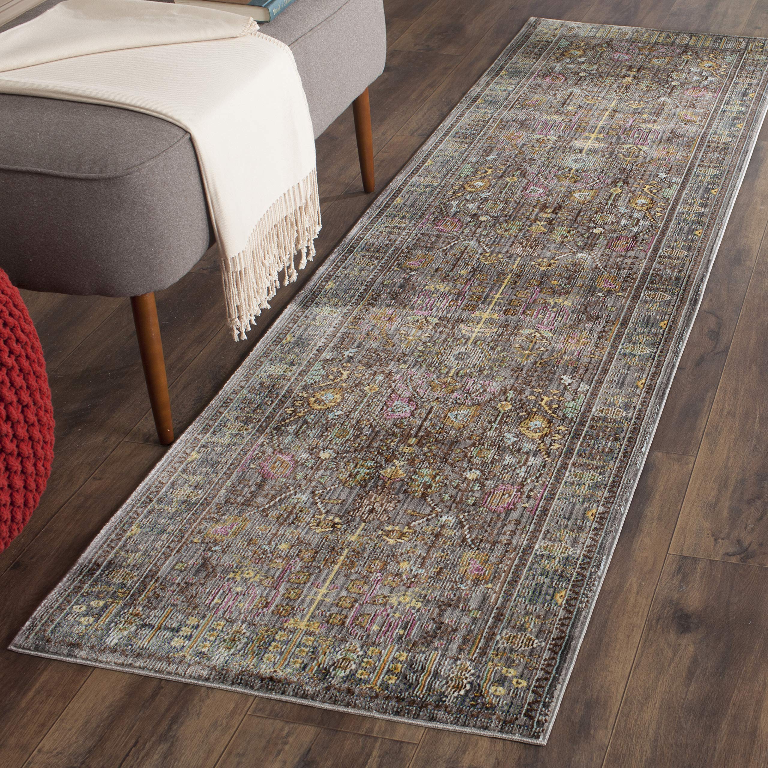 Safavieh Craft Art-Inspired Indoor Woven Runner Area Rug, Valencia Collection, VAL108, in Grey / Multi, 69 X 244 cm for Living Room, Bedroom or Any Indoor Space