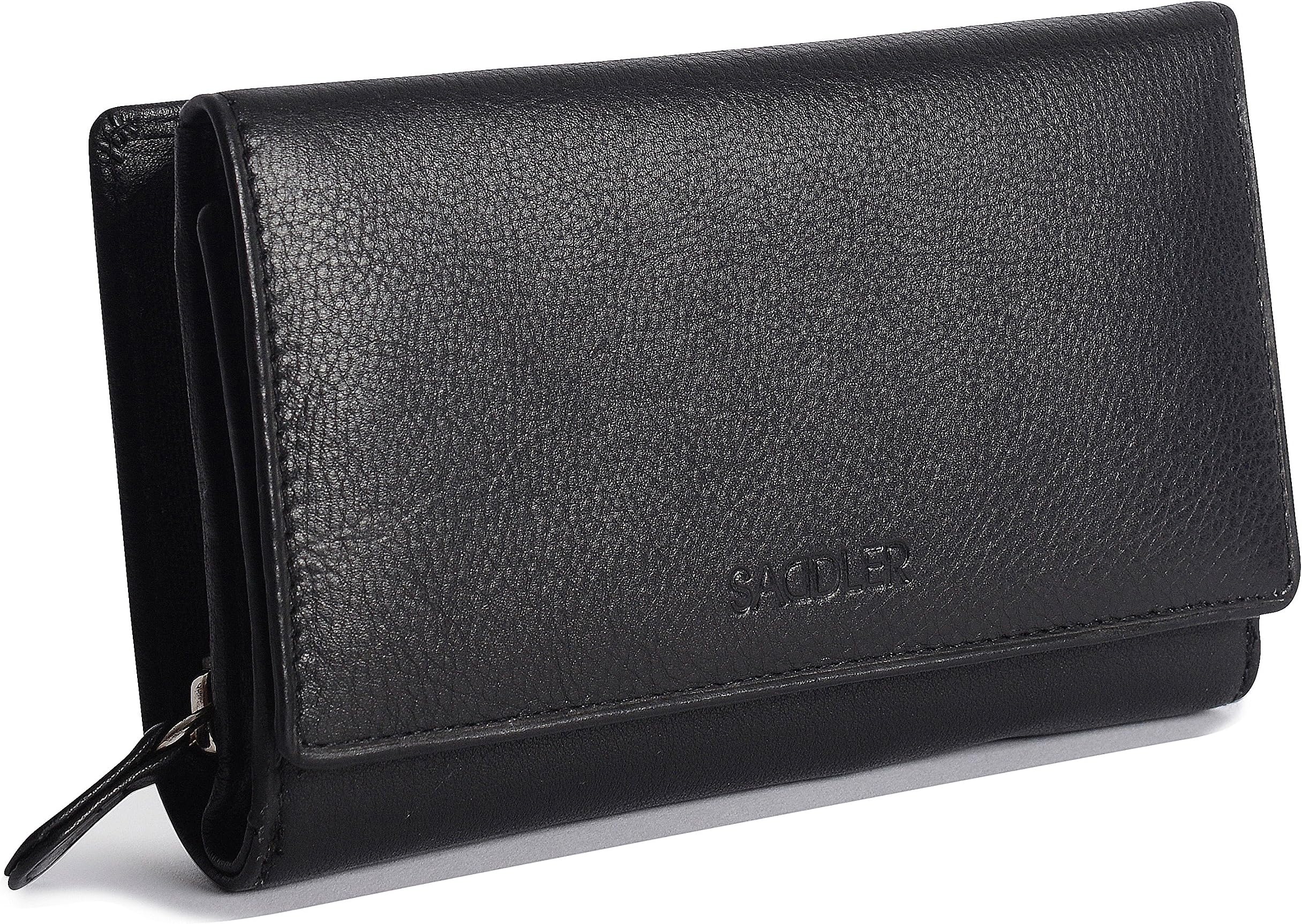 SADDLER Womens Luxurious Real Leather Trifold Wallet Clutch Purse with Zipper Coin Purse | Ladies Designer Multi Credit Card Holder - Perfect for ID Debit Credit Travel Cards | Gift Boxed - Black
