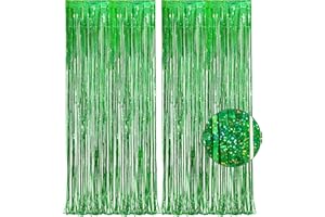 Green Tinsel Curtain Party Backdrop - GREATRIL Foil Fringe Streamers for St Patrick’s Day/Luau/Turtle/Hawaiian/Dinosaur/Ghost/Football/Christmas Decorations 2 Packs
