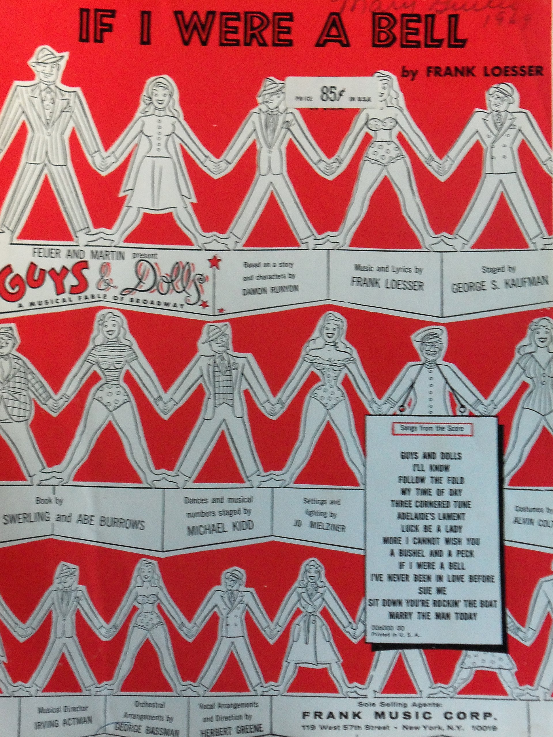 If I Were A Bell Frank Loesser Sheet Music Frank Loesser Georbe Kaufman Damon Runvon Abe Burrows Melziner Michael Kidd Amazon Com Books