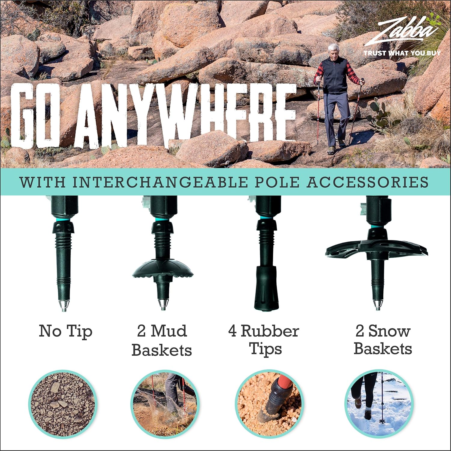 TrailBuddy Lightweight Trekking Poles - 2-pc Pack Adjustable Hiking or Walking Sticks - Strong Aircraft Aluminum - Quick Adjust Flip-Lock - Cork Grip, Padded Strap (Lake Blue) : Sports & Outdoors