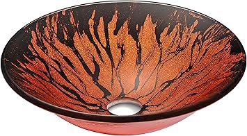 Anzzi Forte Tempered Glass Vessel Bowl Sink In Lustrous Red And Black Orange Top Mount